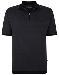 KAM Jersey Weave Pattern 1/4 Zip Polo Schwarz